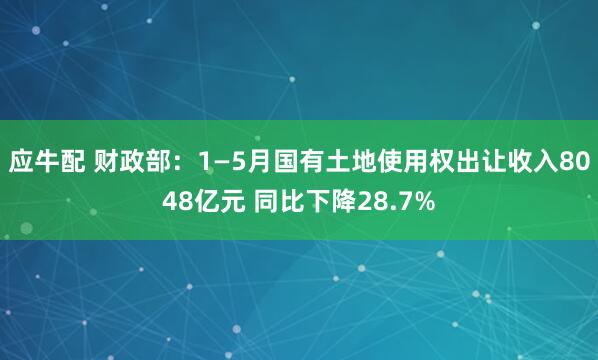 应牛配 财政部：1—5月国有土地使用权出让收入8048亿元 同比下降28.7%